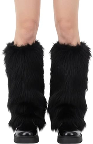 1 Pair of Furry Leg Warmers, Black Fur Leg Warmers for Women and Men, Soft Fluffy Leg Warmer, 40cm Length for Comfort and Warmth