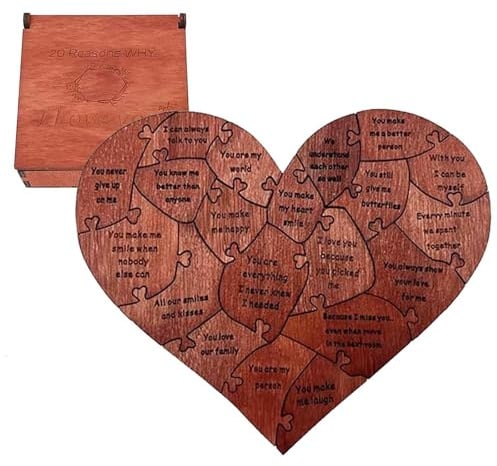 20 Reasons Why I Love You Puzzle Box - Wooden Heart Keepsake Gifts for Him Her | Romantic Anniversary Valentines Present for Boyfriend Husband Wife | 95mm Birch Case (1Pc)
