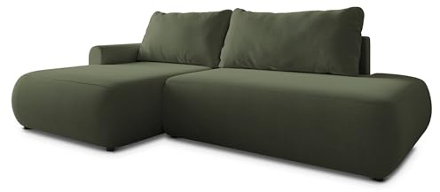 Masseno Ecksofa NUVIRA CL R-S mit Schlaffunktion L-Form, Japandi Sofa mit Bettkasten, Wohnzimmersofa, Couch, Soffa, Bettsofa, Couchgarnitur - Olivgrün, Castel 39