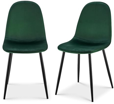 Bravich Ron Velvet Dining Chairs Set of 2, Green Fabric Dining Room Chairs, Upholstered Kitchen Chairs with Metal Legs, Low Back Modern Accent Chairs for Bedroom and Dressing Table