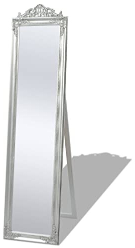 Kaloriko Miroir sur Pied Style Baroque argenté 160 x 40 cm en Bois et Verre, Cadre ornementé pour Chambre Dressing entrée Couloir Salon intérieur Maison Appartement