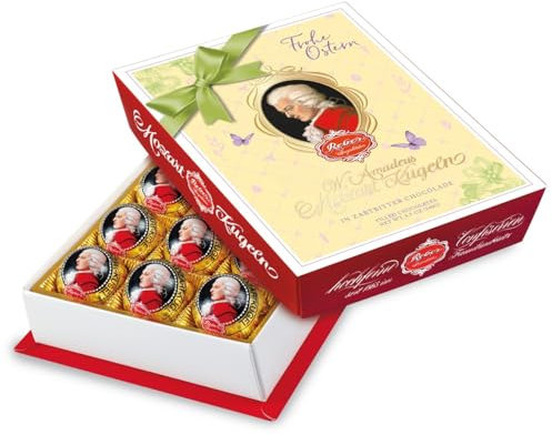 Reber Mozart-Barock, Echte Reber Mozart-Kugeln, Oster-Edition, Pralinen aus Zartbitter-Schokolade, Marzipan, Nougat, Tolles Geschenk, 12er-Packung