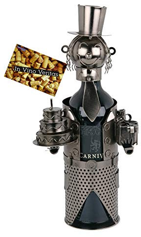 BRUBAKER - Wine Bottle Holder - Happy Birthday - Metal Sculpture - Greeting Card Included - Original Gift Idea