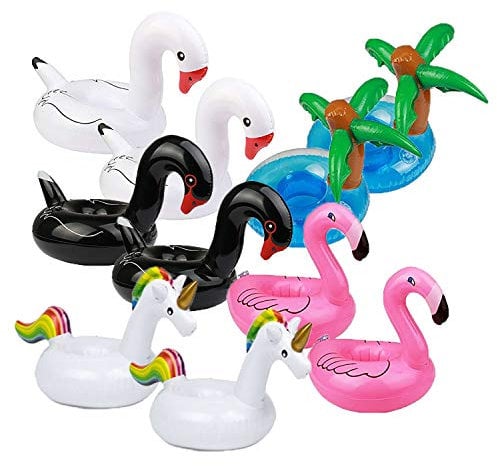 AcserGery Aufblasbare Getränkehalter, Schwimmende Bierregale Badetafter Party dekoriert Pool-Tasse Matte Biergetränk Saft - Kokosnuss/Einhorn/Flamingo/Black Swan/Kleine weiße Gans 10 Stücks