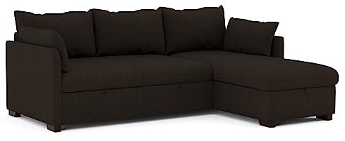 BUDWING Confort24 Orlando, Ecksofa Bett Braun - 4 Sitze - Reversible Chaise Longue, Stauraum, Zwei Lose Kissen - Modernes Design - 221cm (Breite) x 160.5cm (Tiefe) x 88cm (Höhe)