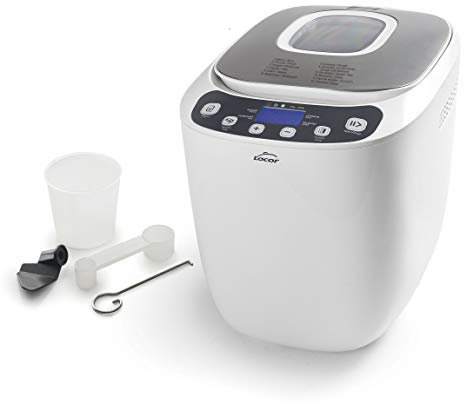 Lacor 69334 - Panificadora automática, mezcla, amasa, fermenta y hornea, libre de PFOA, 12 programas y especial sin Gluten, Pantalla LCD, incluye recetario, 550W, Blanco