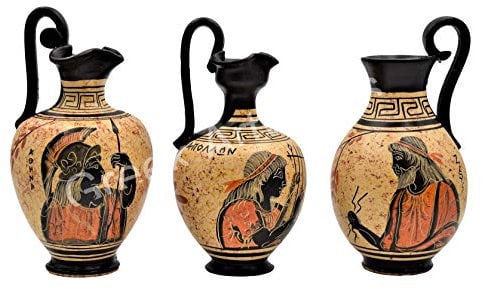 Set 3 Keramikvasen mit schwarzer Figur aus griechischer Keramik Zeus Apollo Athena