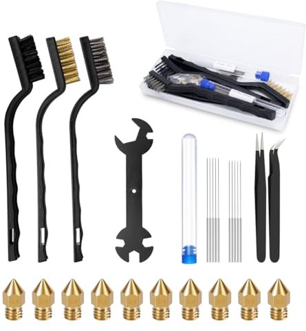 Mintion 20Pcs 3D Printer Accessories MK8 Nozzle Kit, 12 x Brass Nozzles 0.4mm, 8 x Stainless Steel Nozzles 0.4mm, with Nozzle Cleaner Tool, Tweezers, Wrench, Siutfor Anycubic Mega/Creality CR-10/Ender