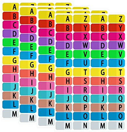 Alphabet-Index-Aufkleber, selbstklebend, bunt, A-Z, Registerkarten für 3 Ringbücher, Alphabet-Tabs, Inhaltsverzeichnis, Index-Trennblätter für Notizbuch, Dateiseite, Adressbuch, Ordner (208 Stück)