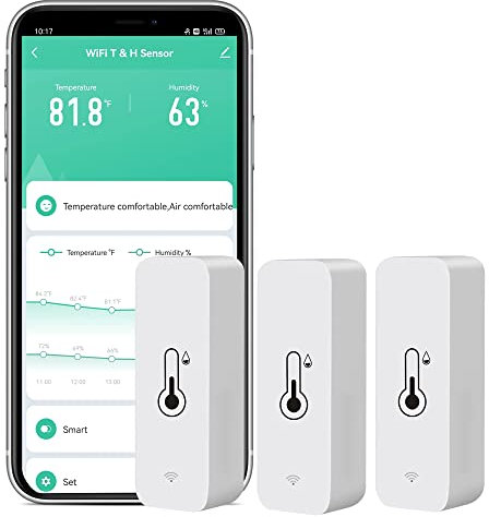 Confezione da 3 sensori di temperatura WiFi: monitor di umidità della temperatura senza fili con notifica app, esportazione di memoria dati gratuita, igrometro interno intelligente