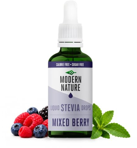Modern Nature Berren Stevia Flüssig - Flavour Drops - Stevia Zucker - Stevia Drops Süßstoff - Liquid Aroma Geschmacks Tropfen - Sirup Zuckerfrei Ohne Kalorien Alternative Süßungsmittel fur Wasser 50ml