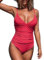 CUPSHE Damen Badeanzug V Ausschnitt Bauchweg Raffungen Triangel-BH Blumenmuster Einteilige Bademode Swimsuit Fuchsierot L