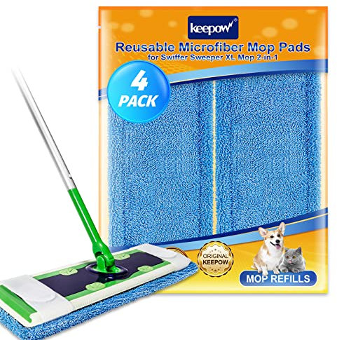 KEEPOW XL bagnati per Swiffer XL, panni per spazzare a secco XL per maggior parte dei mop, pastiglie riutilizzabili in microfibra per la pulizia di superfici/pavimenti in legno, 4 pezzi, 44 * 13cm