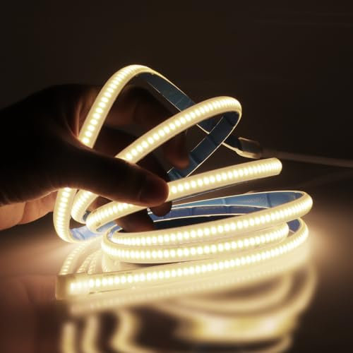 Wisada 220V COB LED Streifen 10M, 288 LEDs/m Flexible Superhell Naturweiß CRI≥85 LED Lichtband, IP65 LED Band Lichtschlauch Leiste Kette Selbstklebend mit Stecker für Schlafzimmer, Schrankbeleuchtung