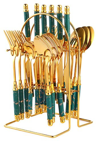Set di posate da 48 pezzi con manico in ceramica, set di posate in acciaio inossidabile per uso alimentare, set di posate lucidate a specchio, lavabili in lavastoviglie (verde scuro 48 pezzi)