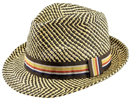 Scheibler Workwear – Strohhut Franz Herren – klassischer Trilby Hut aus Stroh – Sonnenhut für den Sommer – verfügbar in den Größen 55-59 (Schwarz/Beige)