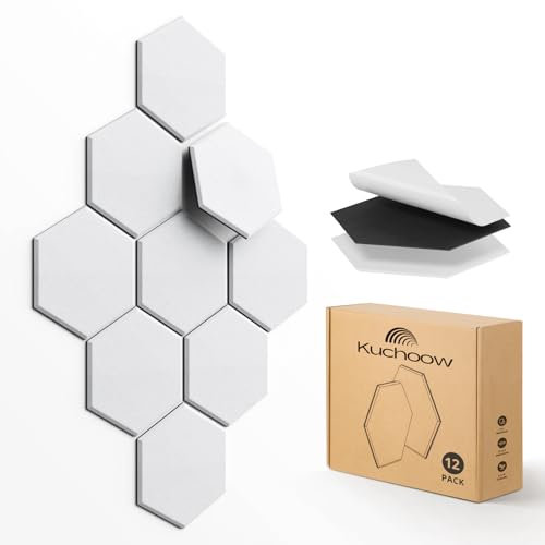 Plaque Isolation Phonique Autocollante, Lot de 12, Kuchoow Anti Bruit Panneaux Acoustiques pour Maison, Studio, Bureaux, Mur, Porte Insonorisation, 30x26x1cm