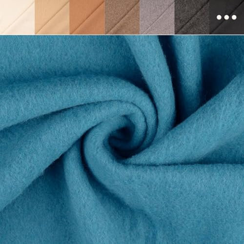 Wollfleece Meterware uni & meliert - Wollstoff Mantelstoff - Wollpullover nähen, weiche Wolle Stoff - 100% Schurwolle/Wolle *Ab 50cm, Farbe: 024 aqua