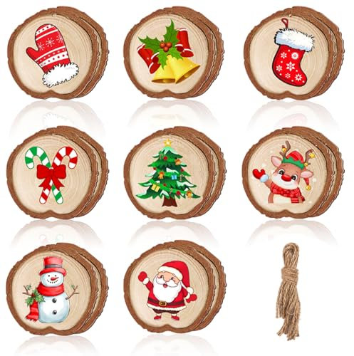 HBell 48pcs Christmas Wooden Ornaments - Colored Wooden Pendants for Kids DIY Crafts & Xmas Tree Decorations (Red)
