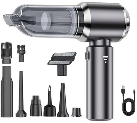 Vortificar Fantasma Negro | Aspiradora Vortify m-ini 4 en 1 | Aspiradora inalámbrica Vortify portátil con 3 engranajes de ajuste | Aspiradora de mano Vortify multifuncional inalámbrica para automóvil