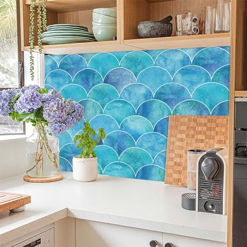 Klebefolie Möbel Geometrisch Blau Grün Selbstklebende Folie Vinyl Selbstklebende Tapete Wasserdicht Möbelfolie Dekorative Wandtapete Wohnzimmer Schrank Tapeten 2P (45x300 cm)