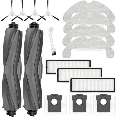 DianSung accessoires pour Dreame D10 Plus Gen 2 robot aspirateur pièce de rechange, 2 Brosses à rouleau + 4 Chiffon + 4 brosses latérales + 3 filtres + 3 sac à poussière
