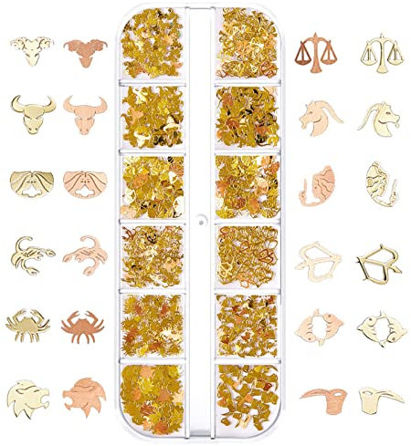 MLWSKERTY Twelve Zodiac Theme Charms Zodiac Nail Stickers Flatback 12 Star Signs Alloy Charms for Nails Sequins DIY Craft Decor