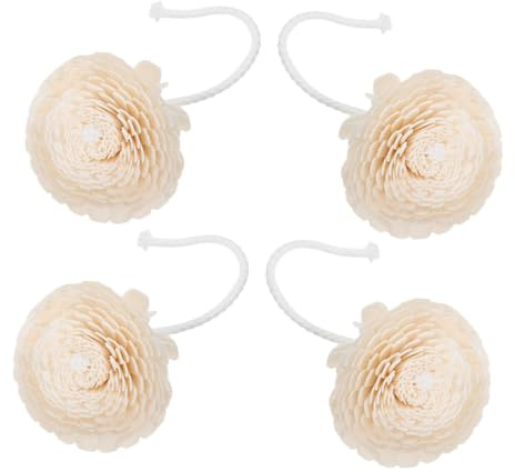 Wood Flower 4pcs Aromatherapy Diffuser Replacement for Bedrooms | Cotton Rope Detail, Beige Chrysanthemum Style, Decorative Charm for Offices and Bedrooms