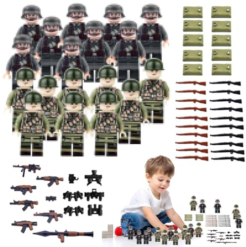 CEWROM Mini Figures Military Kit, 20 Stücke Militär Soldaten Spielset mit Actionfiguren und Waffenzubehör, Baustein Spielzeug,Militärspielzeug Kampfspielzeug für Kinder Rollenspiele Geschenk