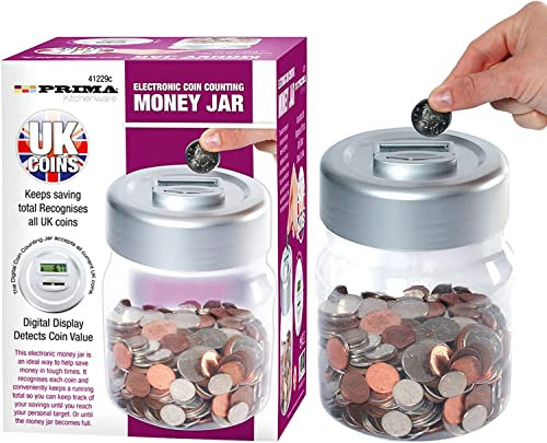 Electronic Money Coin Counting Jar – Digital Piggy Bank, Store Your Savings in This Safe | LCD Display Lid to Check Savings | Charity Collector – Unisex for Kids & Adults | Uk Money, Coins & Notes