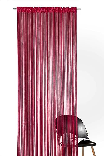 heimtexland ® Fadengardine in Bordeaux rot HxB 160x148 cm mit Stabtunnel KÜRZBAR hochwertige Qualität FORMSCHNITT MÖGLICH Fadenvorhang Fadenstore Raumteiler Insektenschutz Ökotex Typ121