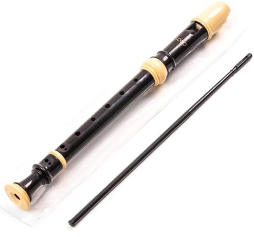 Quality Beginner Descant Recorder for Children - Traditional Soprano Three Piece Black & Cream Recorder (Baroque Fingering) including Clear Carry Case and Cleaning Rod DR205