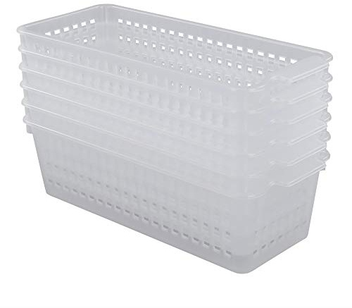 Eudokky 6-pack Slim Storage Basket, Plastic Small Cupboard Basket Transparent