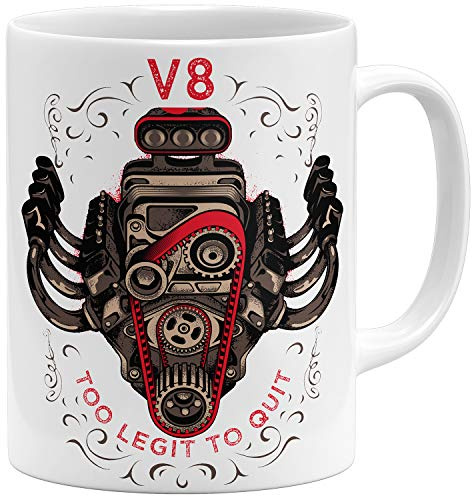 OM3® - V8-Big-Block-Power - Tasse | Keramik Becher | 11oz 325ml | Beidseitig Bedruckt | Weiss