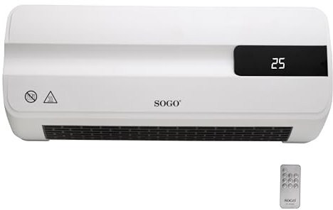 Sogo Calefactor Baño Pared Bajo Consumo PTC Split Programable - Calefactor de Pared 2 modos de Potencia y Ventilador - Calefactor con Mando a Distancia 2000W - Calefactor de Baño, Cocina, Comedor