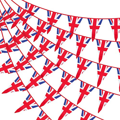 G2PLUS 10M Fabric Union Jack Bunting Banner Cotton 24PCS Double Sided British Bunting Garland 17CM * 25CM UK British Flag Banner for Party Decor Bar National Royal Decoration