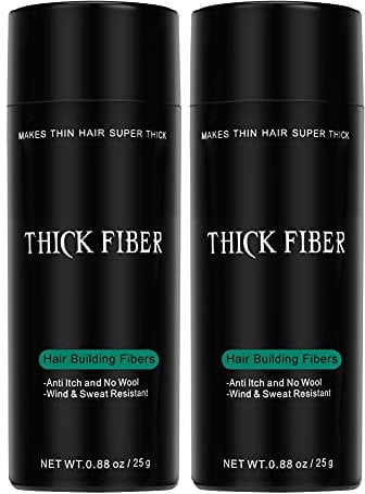 THICK FIBER Streuhaar zur Haar und kahle Stellen (Schwarz) – 25 g (2er Pack)-Flasche – kaschiert Haarausfall in Sekunden – Haarpuder für Frauen und Männer