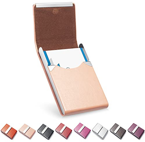 FACATH Visitenkartenhalter, Luxus Mikrofaser Leder Visitenkartenetui, Metall Kartenhalter Tasche, Slim Namenskartenhalter, Visitenkartenhalter Geldbörse für Damen & Herren mit Magnetverschluss (Rosa)