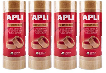 APLI 18961 - Confezione da 32 nastri adesivi trasparenti - 19 mm x 33 m - 4 torri da 8 pezzi