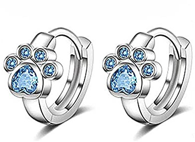 925 Sterling Silber Ohrringe Nette Katze Hund Pfoten Ohrstecker Für Frauen Blue Zirkon Partei Schmuck Verhindern Sie Allergie