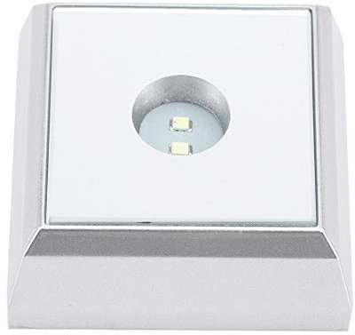 Jenngaoo LED Lichtsockel, Quadratischer LED Lampensockel Ständer für Kristall Acryl Statue Artware Display - Silber (Weiß)