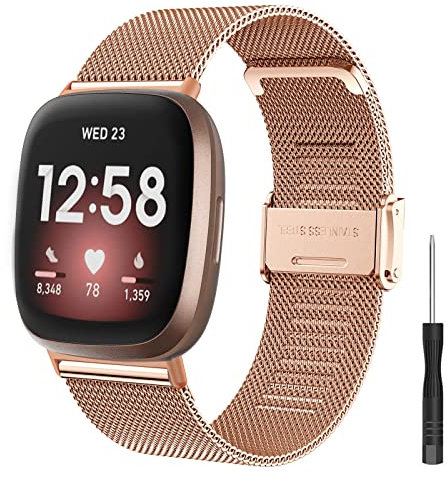 Songsier Fitbit Versa 3 Armband, Edelstahl Handgelenk Metall Ersatzband mit Klassischer Schnalle für Damen und Herren, Kompatibel mit Fitbit Versa 4 und Sense 2
