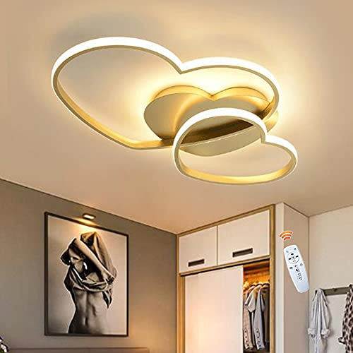 FUMIMID Herz Deckenleuchte LED Dimmbar Deckenlampe Moderne Kinderzimmer Lampe Mit Fernbedienung Metall Kronleuchter Für Jungenzimmer Mädchenzimmer Schlafzimmer Deko Beleuchtung,Gold,50cm