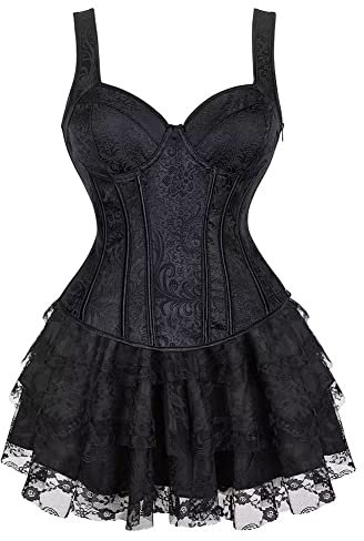 Korsett Sexy Kleider Rock Damen Dress Korsagenkleid Corsage Vollbrust Bustier Strapshalter Reißverschluss Burlesque Schwarz M