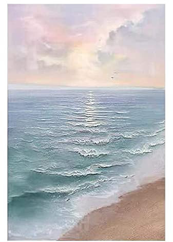 Ölbilder Auf Leinwand Handgemalt, Bunte Himmel Sonnenuntergang Küste Landschaft Moderne Abstrakte Kunstwerk Rahmenlose Original Handgemalte Ölgemälde Auf Leinwand Wandkunst Für Wohnzimmer Schl