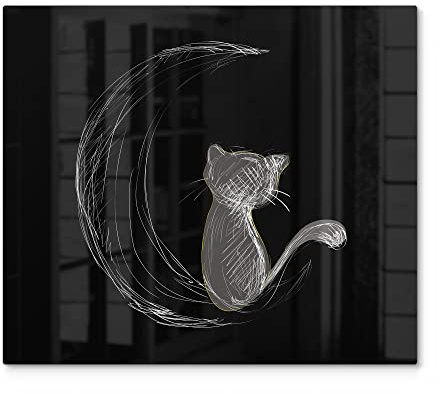 DEQORI Herdabdeckplatte Glas | einteilig 60x52 cm | Motiv Die Katze und der Mond | Ceranfeld Abdeckplatte für Küche | Herd-Abdeckung universal | Glasplatte & Schneidebrett für Kochplatten