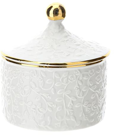 Hervit Contenitore in Porcellana Bianco/Oro con Candela profumata Romance 10cm
