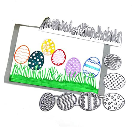Qoiseys Sechs farbige Eier auf dem Ostergras Stanzschablone Die Stanzen Basteln Prägeschablone, Stanzungen für DIY Scrapbooking Fotoalbum Dekoratives Papier Basteln Prägeschablone