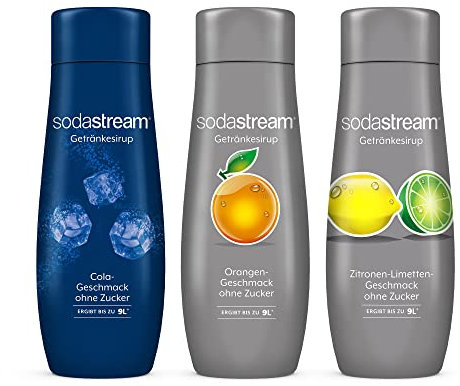 SodaStream Sirup-Bundle Cola ohne Zucker, Orange ohne Zucker, Zitrone-Limette ohne Zucker, 3x 440ml Getränkesirup für je bis zu 9 Liter Fertiggetränk