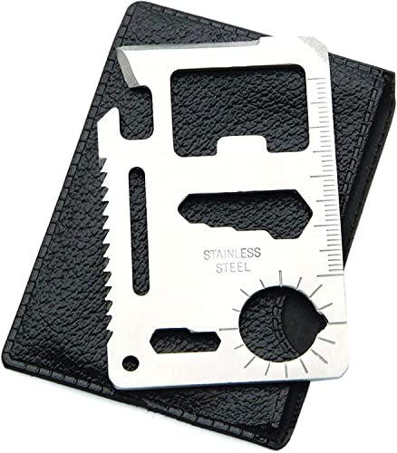 PARENCE.- Scheda di sopravvivenza multifunzione con 11 funzioni - Carta di sopravvivenza/coltello in acciaio inossidabile 11 in 1, apribottiglie, apriscatole, cacciavite piatto, chiave inglese, ecc.